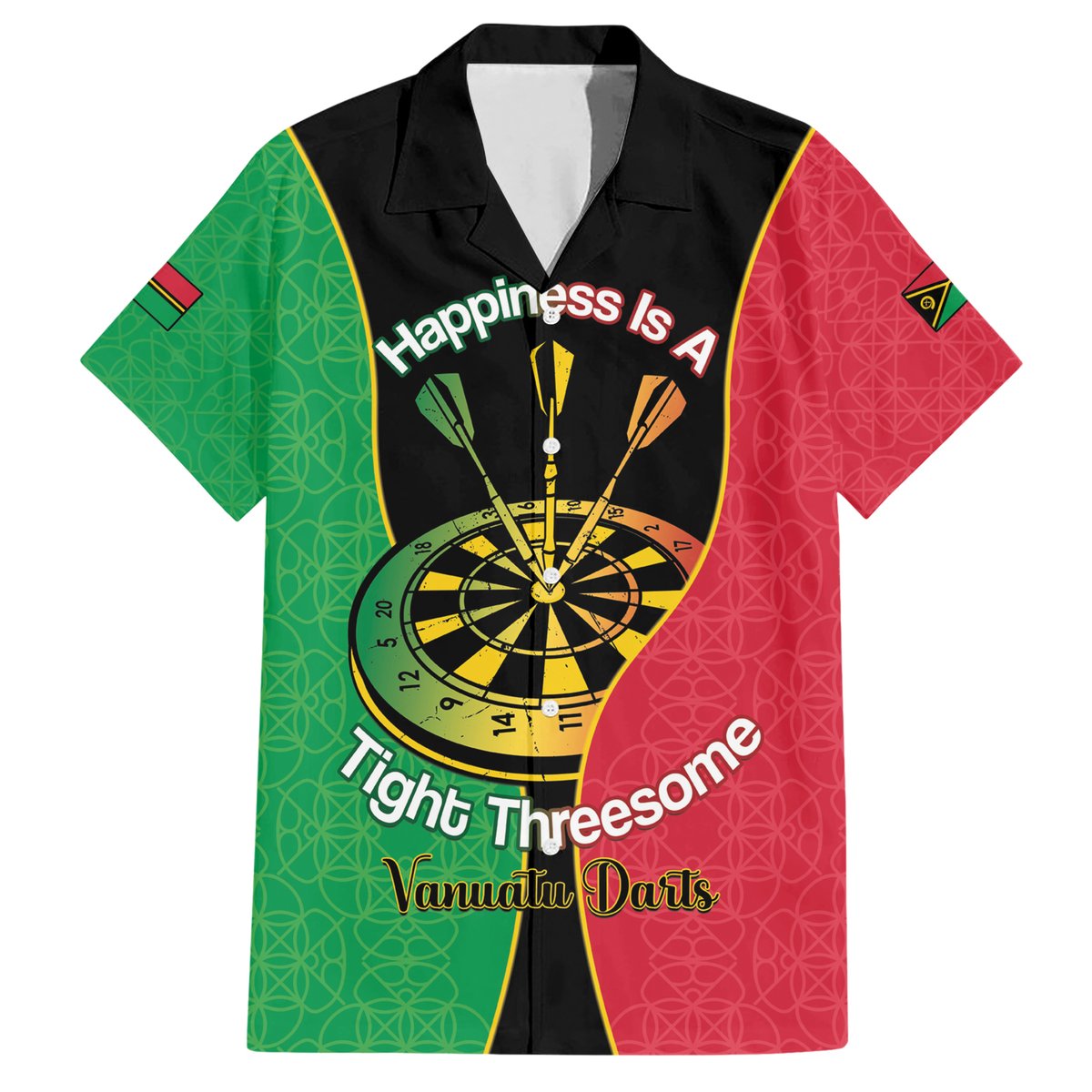 Personalised Vanuatu Darts Hawaiian Shirt Happiness Is A Tight Threesome Sand Drawing Art LT14 Red - Polynesian Pride