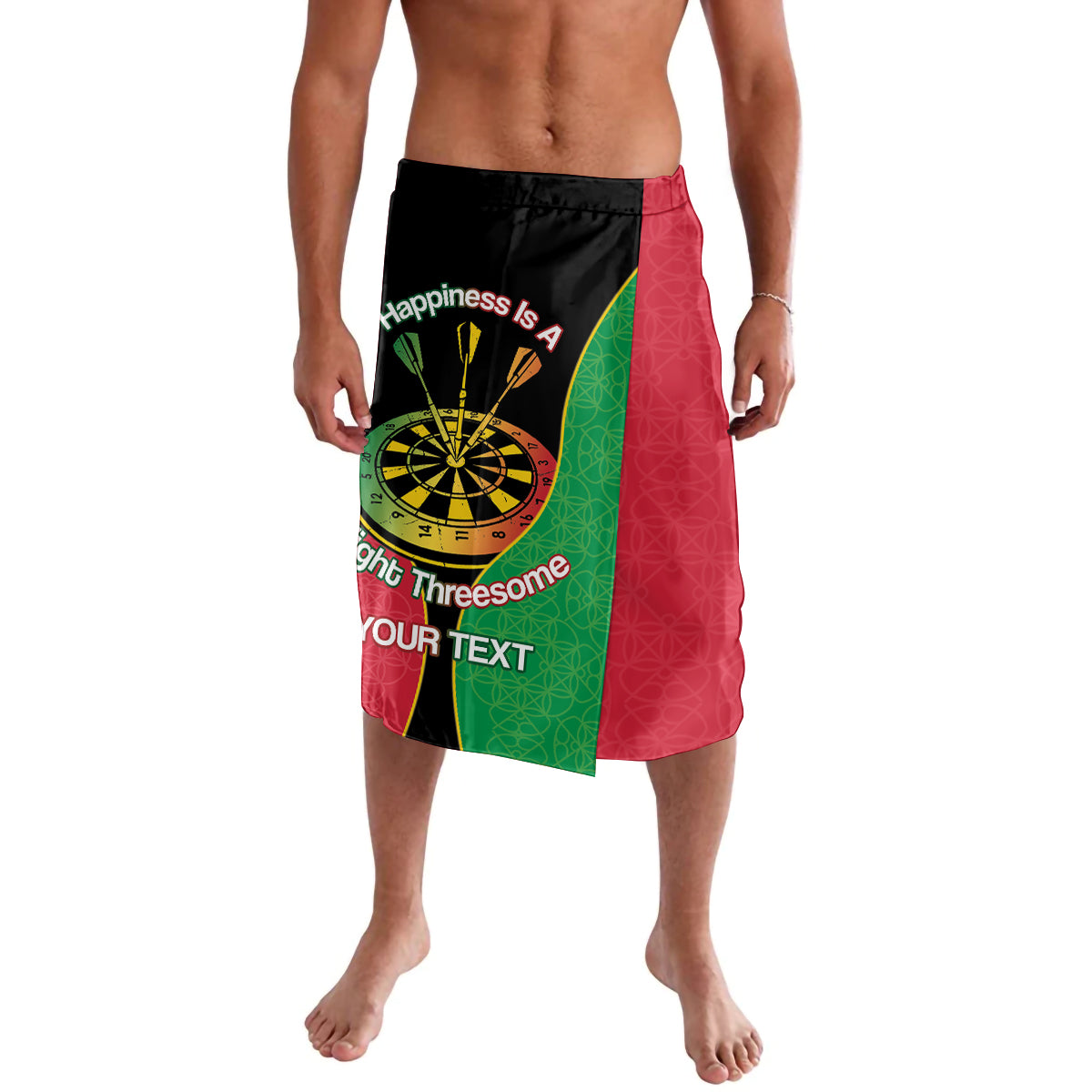 Personalised Vanuatu Darts Lavalava Happiness Is A Tight Threesome Sand Drawing Art LT14 Red - Polynesian Pride