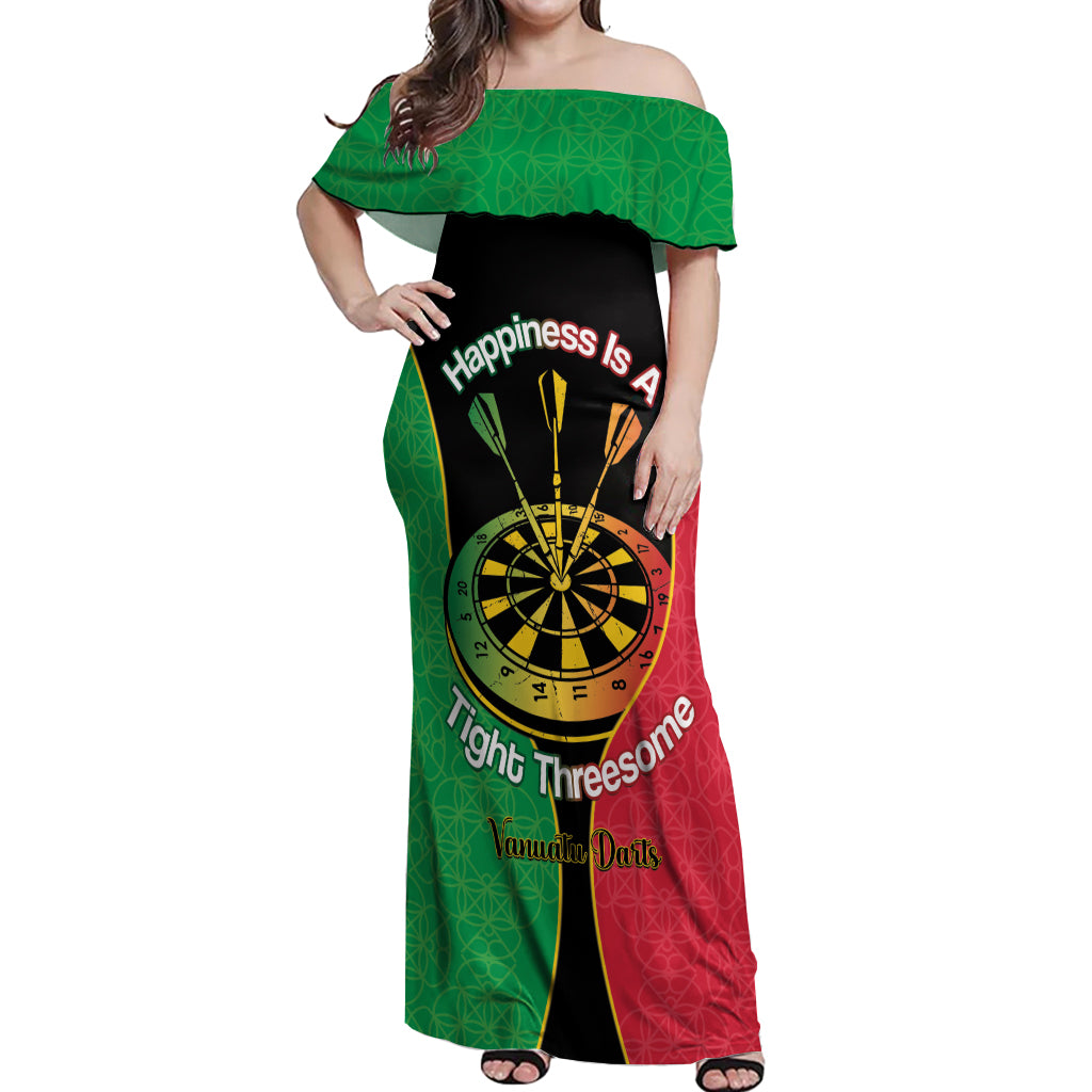 Personalised Vanuatu Darts Off Shoulder Maxi Dress Happiness Is A Tight Threesome Sand Drawing Art LT14 Women Red - Polynesian Pride
