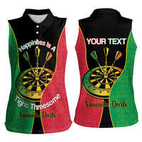 Personalised Vanuatu Darts Women Sleeveless Polo Shirt Happiness Is A Tight Threesome Sand Drawing Art