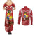 Tonga Darts Couples Matching Summer Maxi Dress and Long Sleeve Button Shirt Tongan Ngatu Pattern