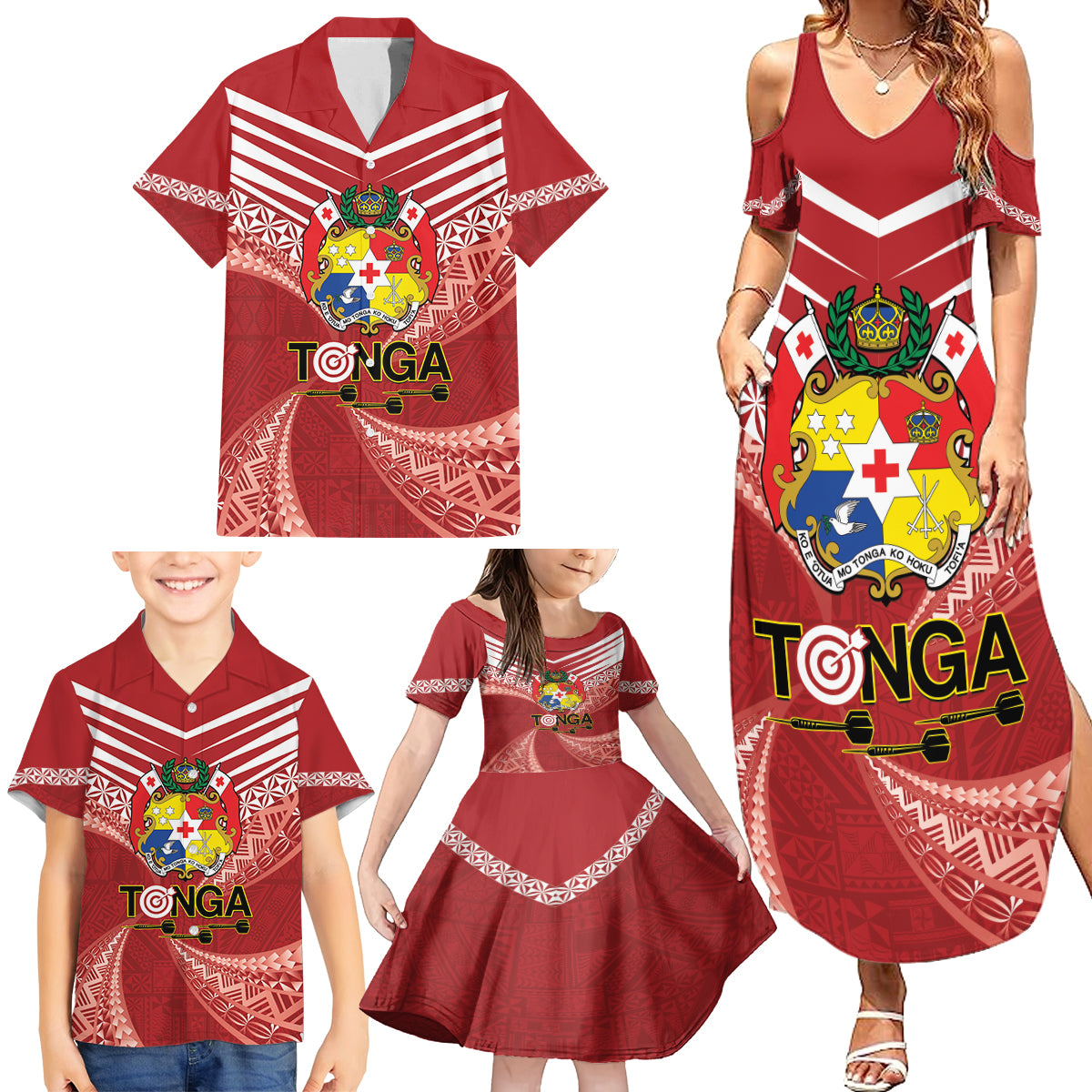 Tonga Darts Family Matching Summer Maxi Dress and Hawaiian Shirt Tongan Ngatu Pattern