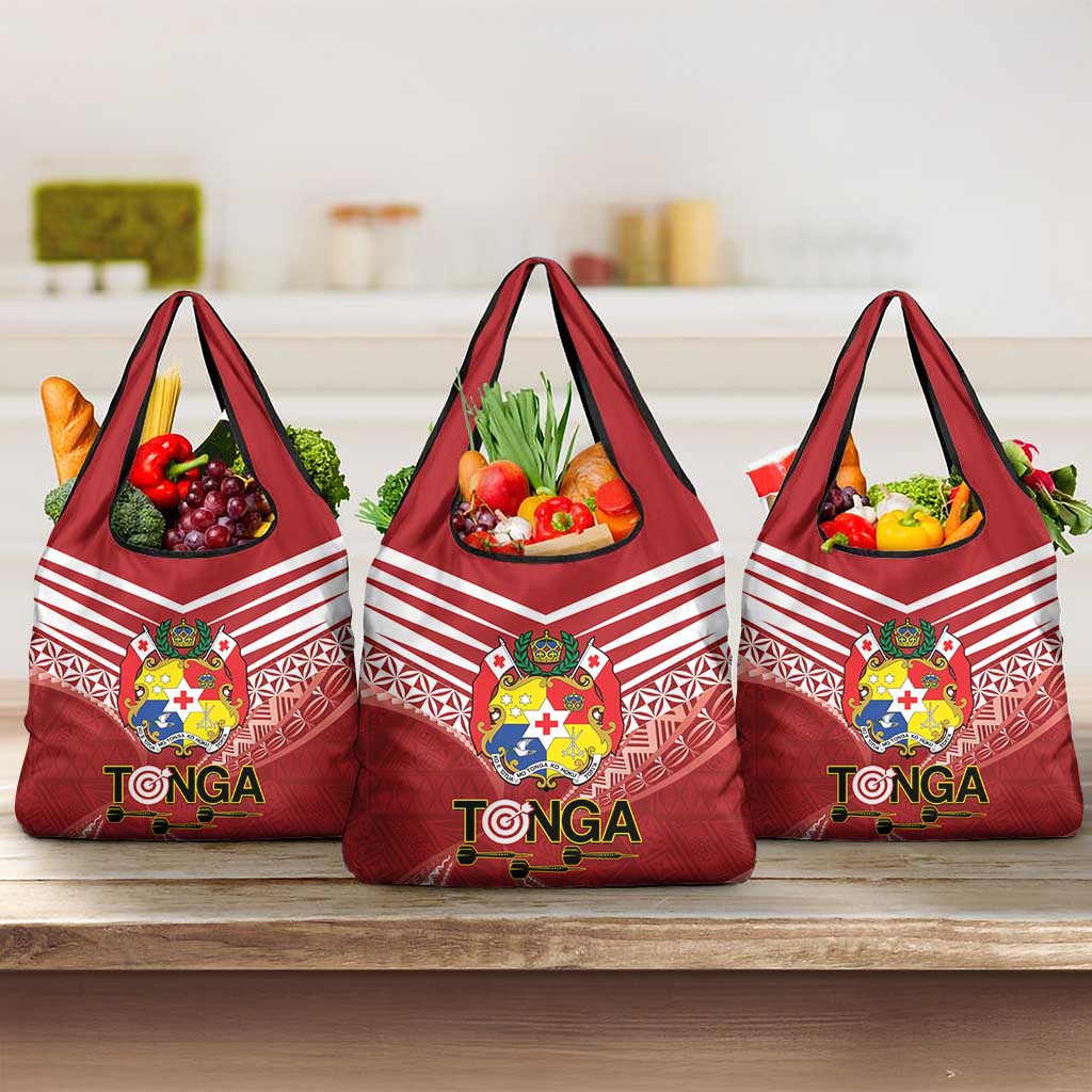 Tonga Darts Grocery Bag Tongan Ngatu Pattern LT14 3-pack One Size Red - Polynesian Pride