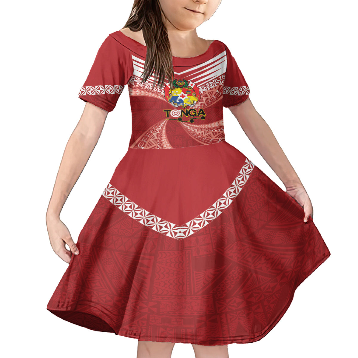 Tonga Darts Kid Short Sleeve Dress Tongan Ngatu Pattern