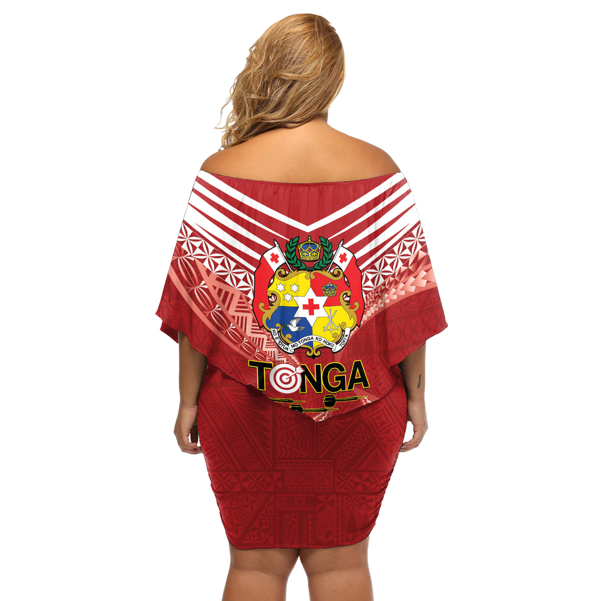 Tonga Darts Off Shoulder Short Dress Tongan Ngatu Pattern