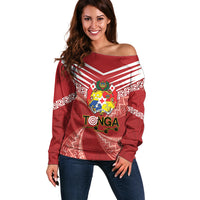 Tonga Darts Off Shoulder Sweater Tongan Ngatu Pattern