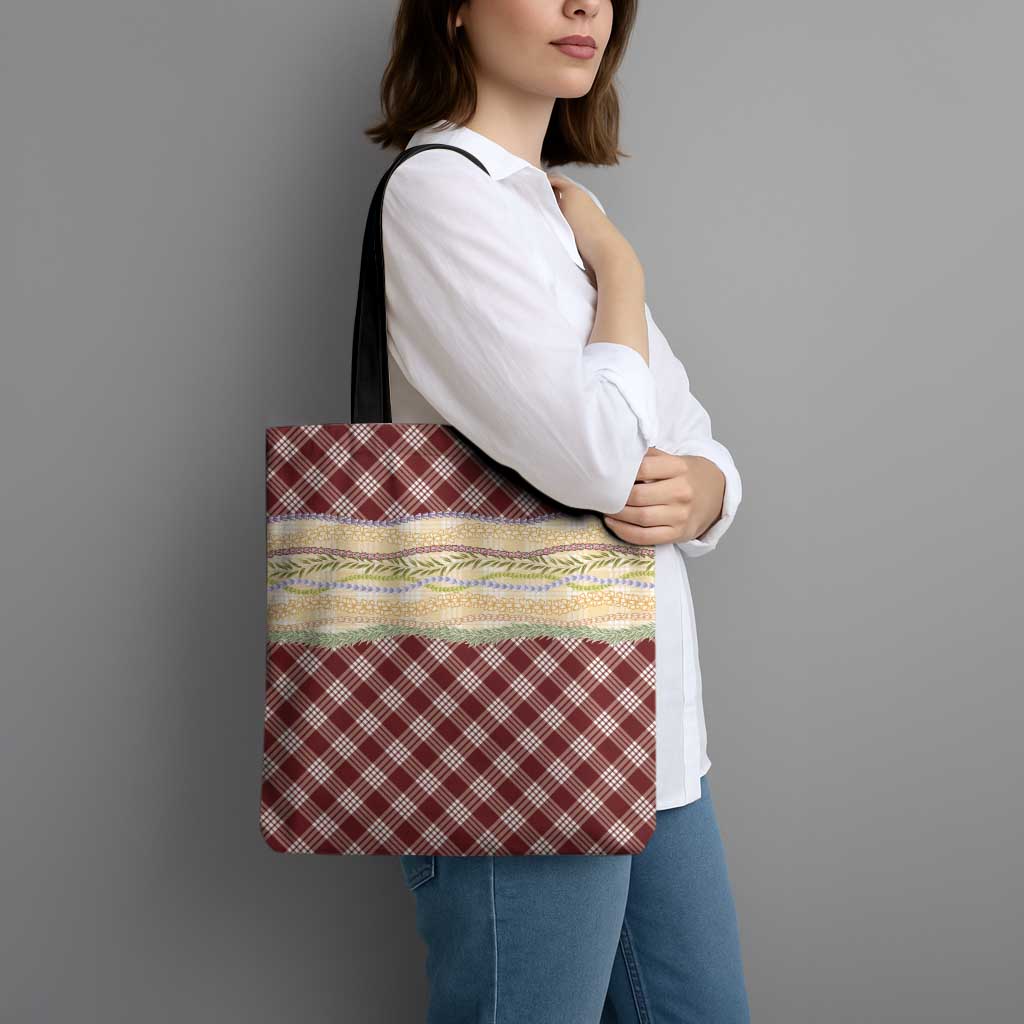Burgundy Palaka Hawaii Leis Elegant Vibes Tote Bag LT14 - Polynesian Pride