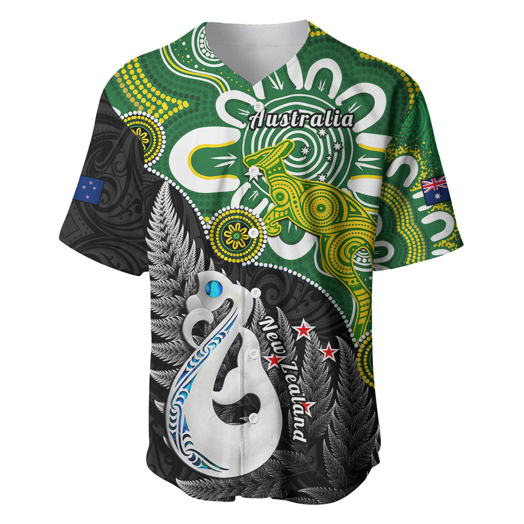 Personalised New Zealand And Australia Baseball Jersey Aboriginal Mix Aotearoa Maori Unique Style LT14 Green - Polynesian Pride