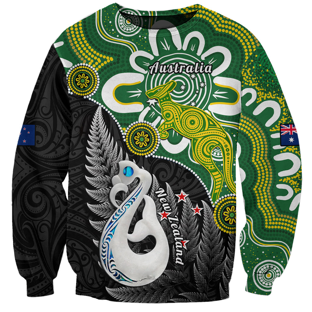 Personalised New Zealand And Australia Sweatshirt Aboriginal Mix Aotearoa Maori Unique Style LT14 Unisex Green - Polynesian Pride