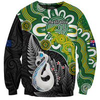 Personalised New Zealand And Australia Sweatshirt Aboriginal Mix Aotearoa Maori Unique Style LT14 Unisex Green - Polynesian Pride