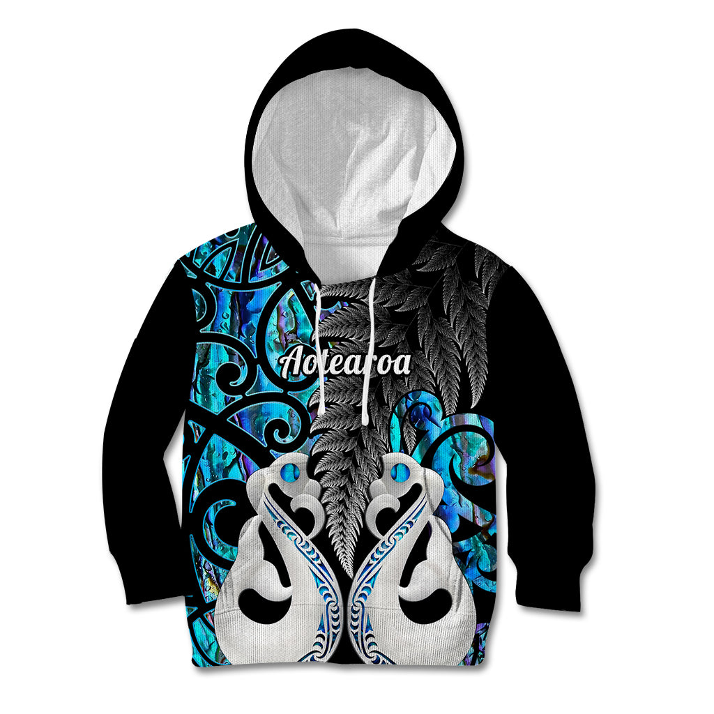 Personalised New Zealand Kid Hoodie Te Manaia Mangopare Maori And Fern Blue Style LT14 Hoodie Blue - Polynesian Pride