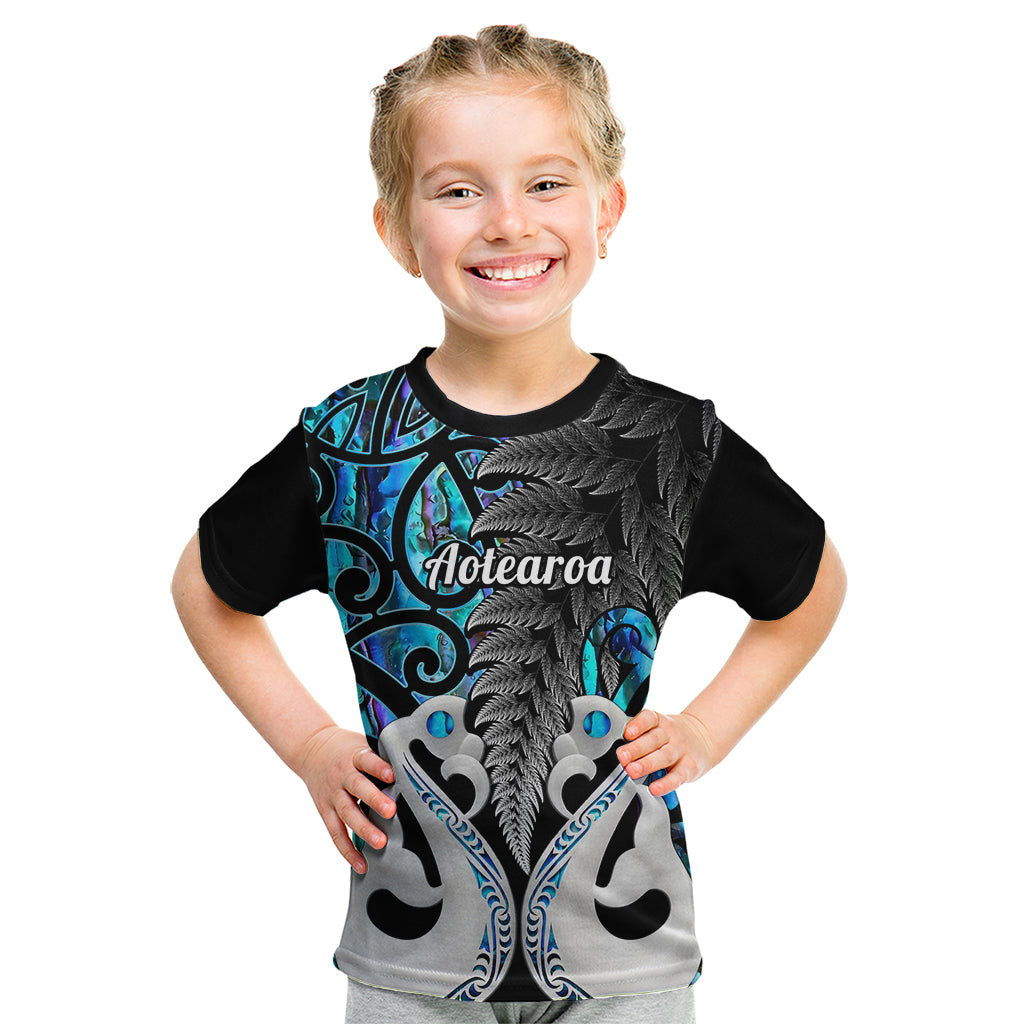 Personalised New Zealand Kid T Shirt Te Manaia Mangopare Maori And Fern Blue Style LT14 Blue - Polynesian Pride