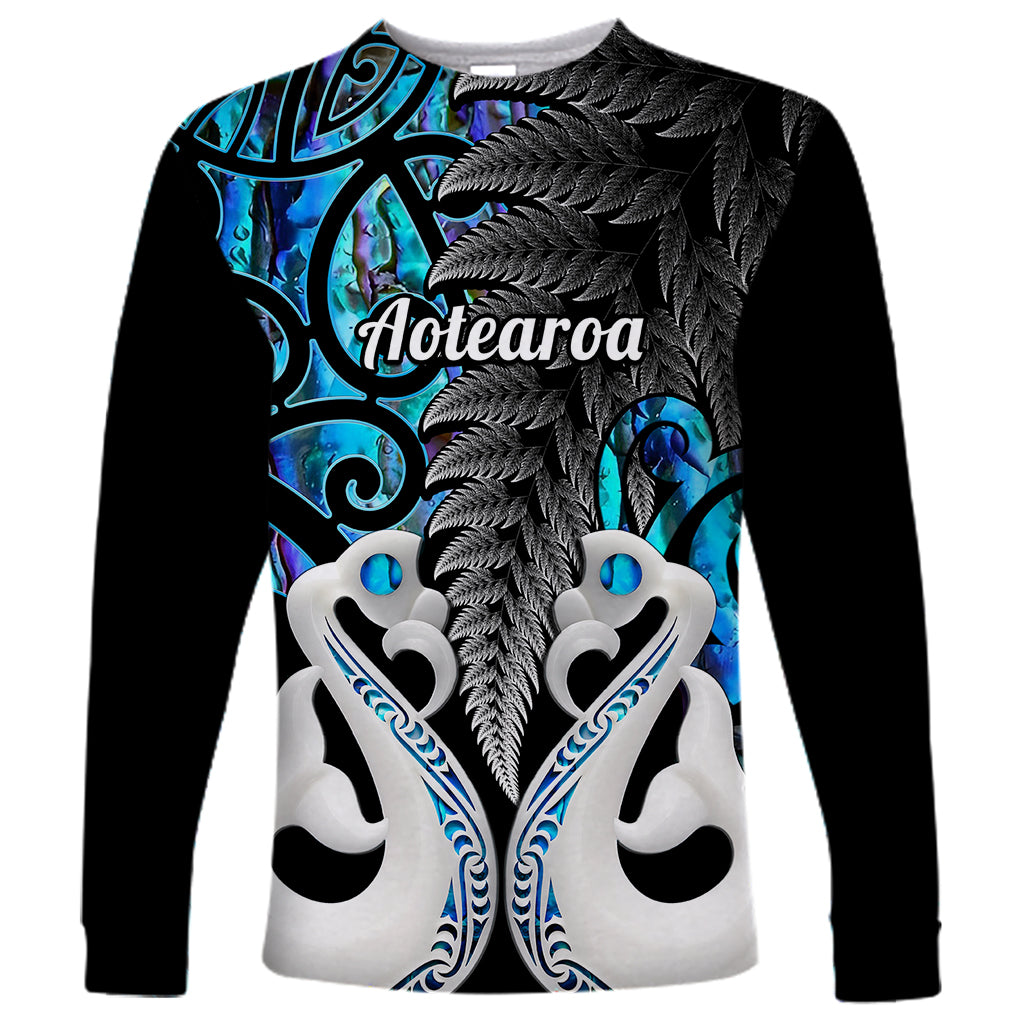 Personalised New Zealand Long Sleeve Shirt Te Manaia Mangopare Maori And Fern Blue Style LT14 Unisex Blue - Polynesian Pride