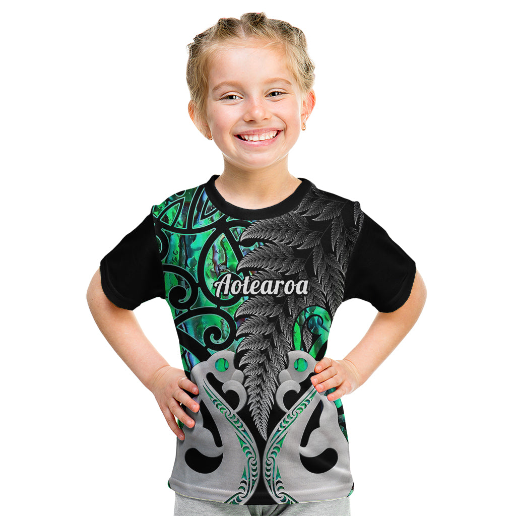 Personalised New Zealand Kid T Shirt Te Manaia Mangopare Maori And Fern Green Style LT14 Green - Polynesian Pride