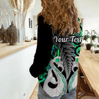 Personalised New Zealand Women Casual Shirt Te Manaia Mangopare Maori And Fern Green Style LT14 - Polynesian Pride