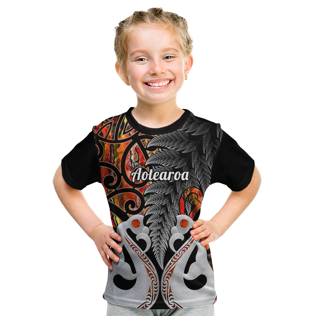 Personalised New Zealand Kid T Shirt Te Manaia Mangopare Maori And Fern Orange Style LT14 Orange - Polynesian Pride