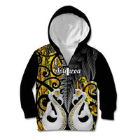 Personalised New Zealand Kid Hoodie Te Manaia Mangopare Maori And Fern Gold Style LT14 Zip Hoodie Gold - Polynesian Pride