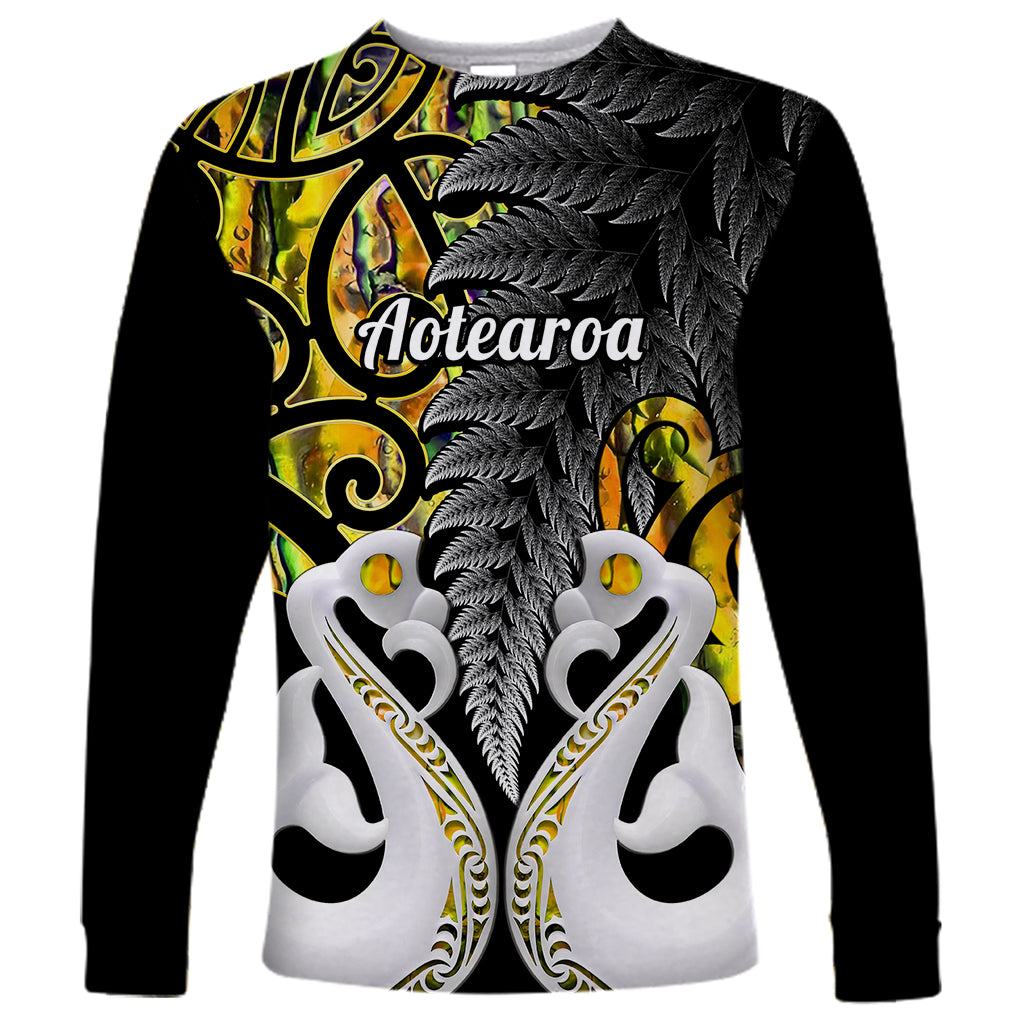 Personalised New Zealand Long Sleeve Shirt Te Manaia Mangopare Maori And Fern Gold Style LT14 Unisex Gold - Polynesian Pride