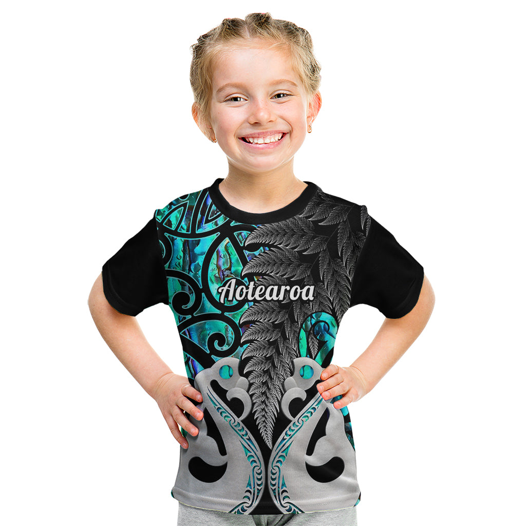 Personalised New Zealand Kid T Shirt Te Manaia Mangopare Maori And Fern Turquoise Style LT14 Turquoise - Polynesian Pride