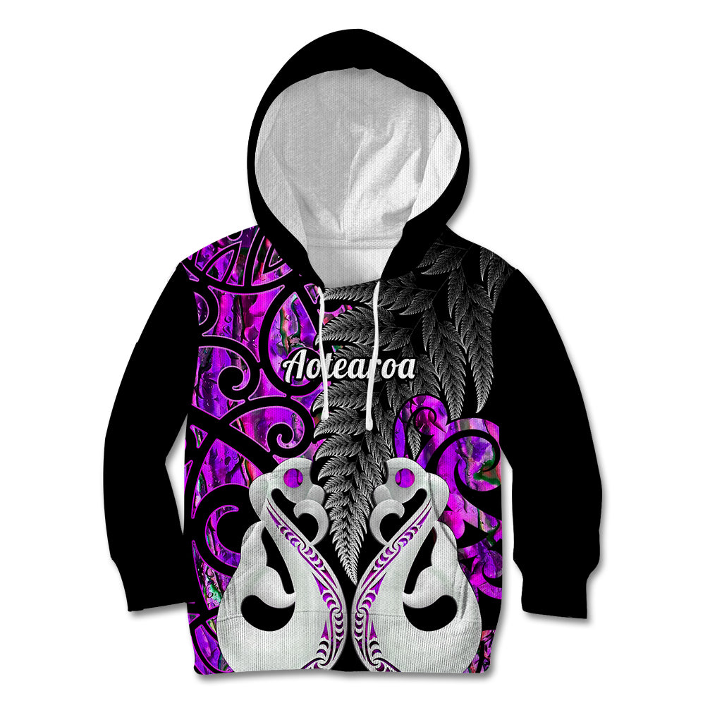 Personalised New Zealand Kid Hoodie Te Manaia Mangopare Maori And Fern Purple Style LT14 Hoodie Purple - Polynesian Pride