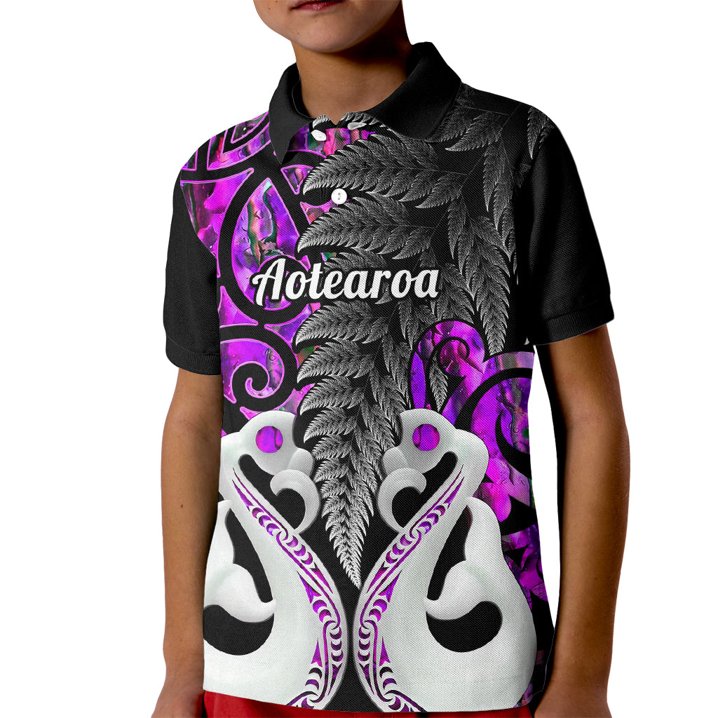 Personalised New Zealand Kid Polo Shirt Te Manaia Mangopare Maori And Fern Purple Style LT14 Kid Purple - Polynesian Pride