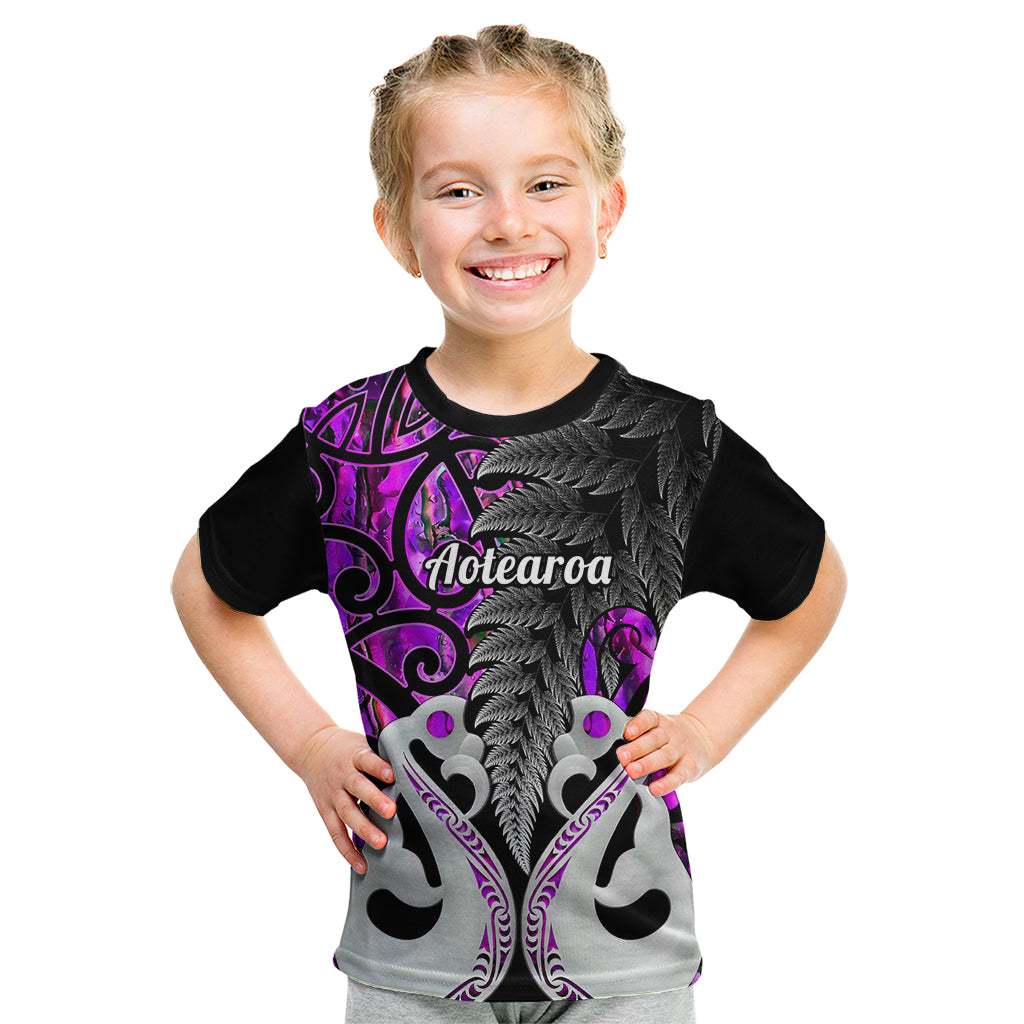 Personalised New Zealand Kid T Shirt Te Manaia Mangopare Maori And Fern Purple Style LT14 Purple - Polynesian Pride