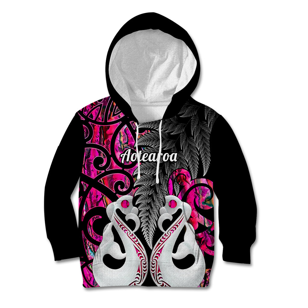 Personalised New Zealand Kid Hoodie Te Manaia Mangopare Maori And Fern Pink Style LT14 Hoodie Pink - Polynesian Pride