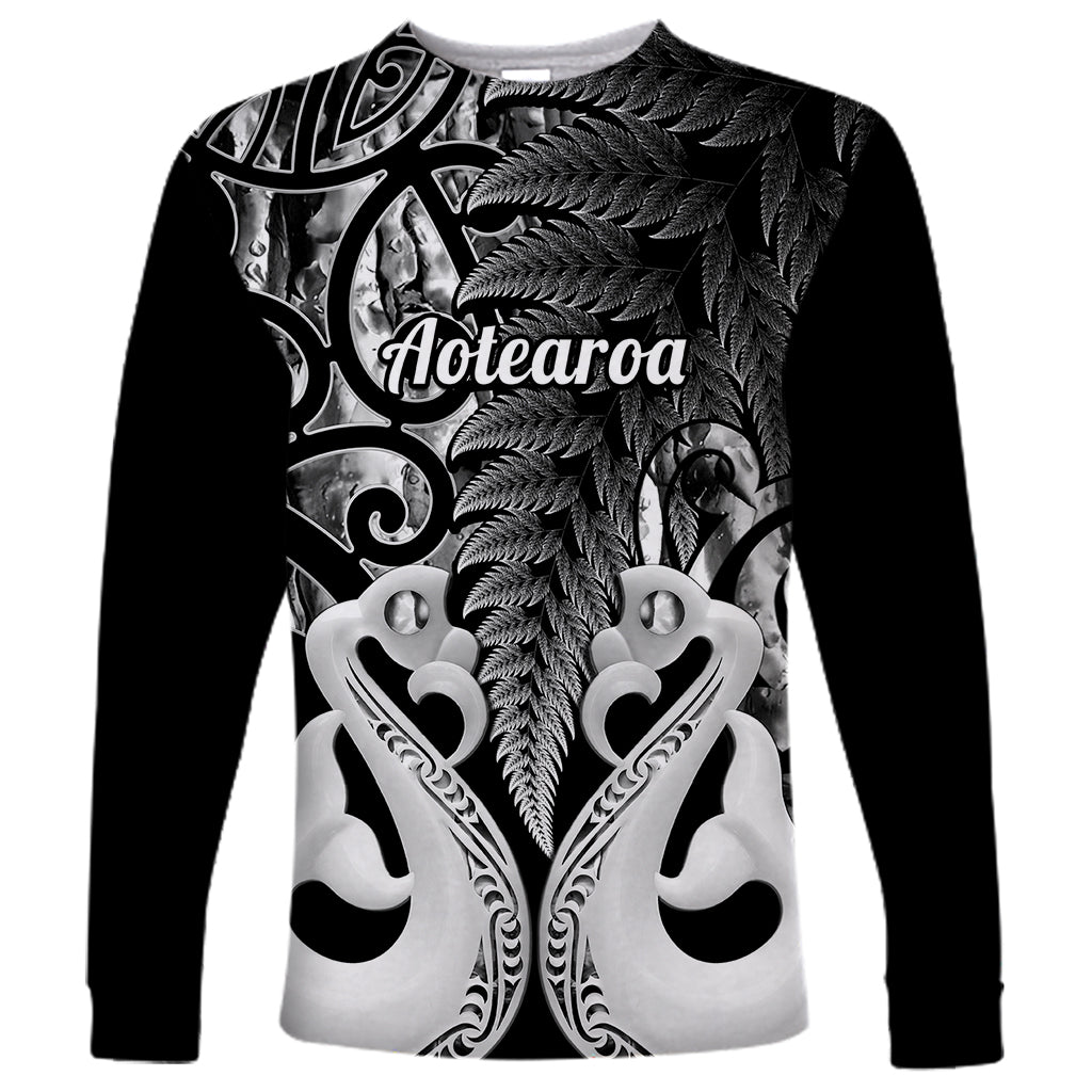 Personalised New Zealand Long Sleeve Shirt Te Manaia Mangopare Maori And Fern Black Style LT14 Unisex Black - Polynesian Pride