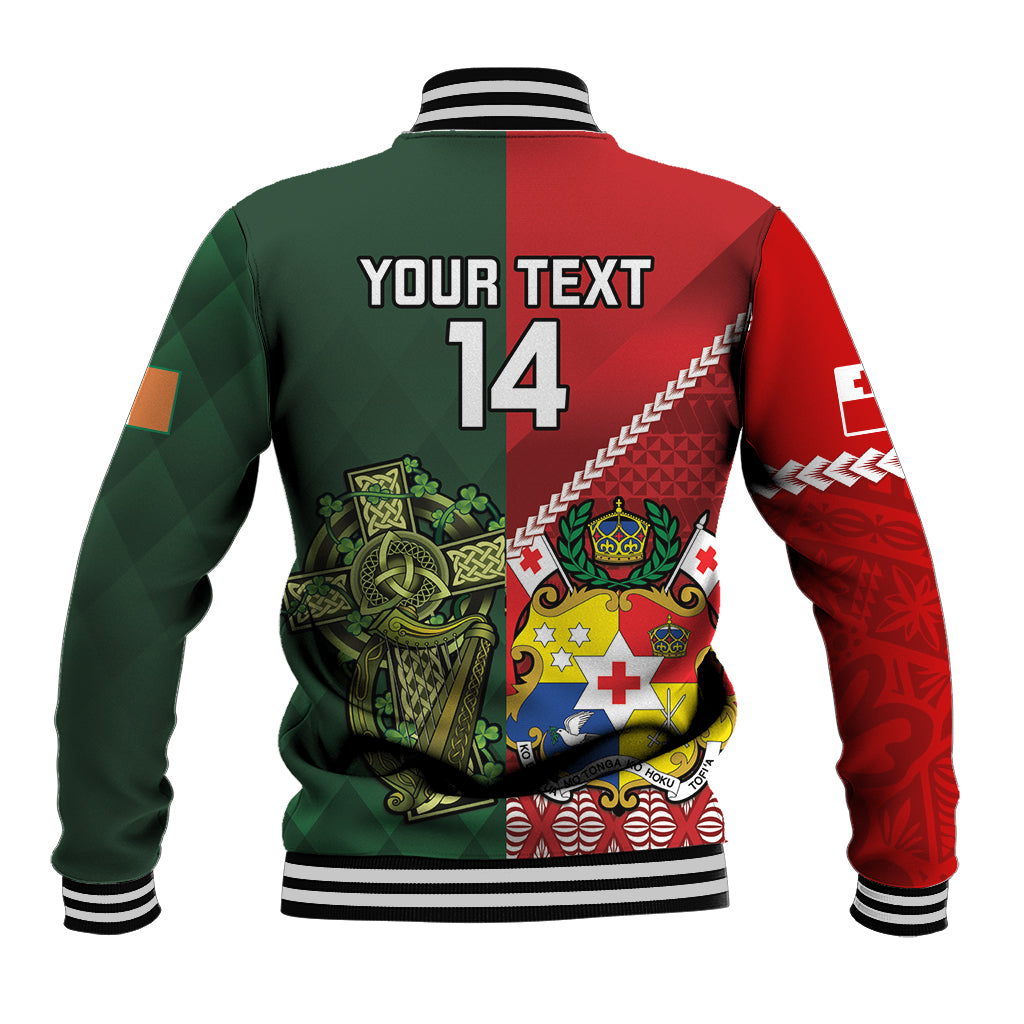 Custom Tonga And Ireland Rugby Baseball Jacket Ikale Tahi With Shamrocks LT14 - Polynesian Pride