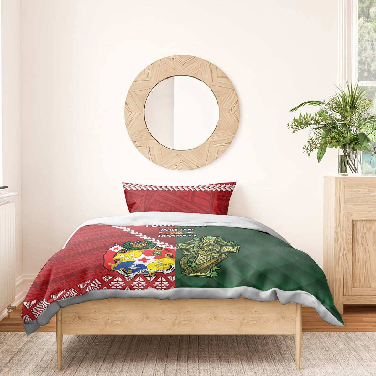 Custom Tonga And Ireland Rugby Bedding Set Ikale Tahi With Shamrocks LT14 - Polynesian Pride