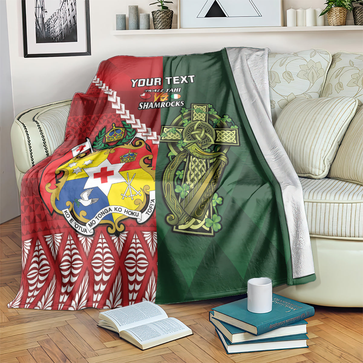 Custom Samoa And Ireland Rugby Blanket Ikale Tahi With Shamrocks