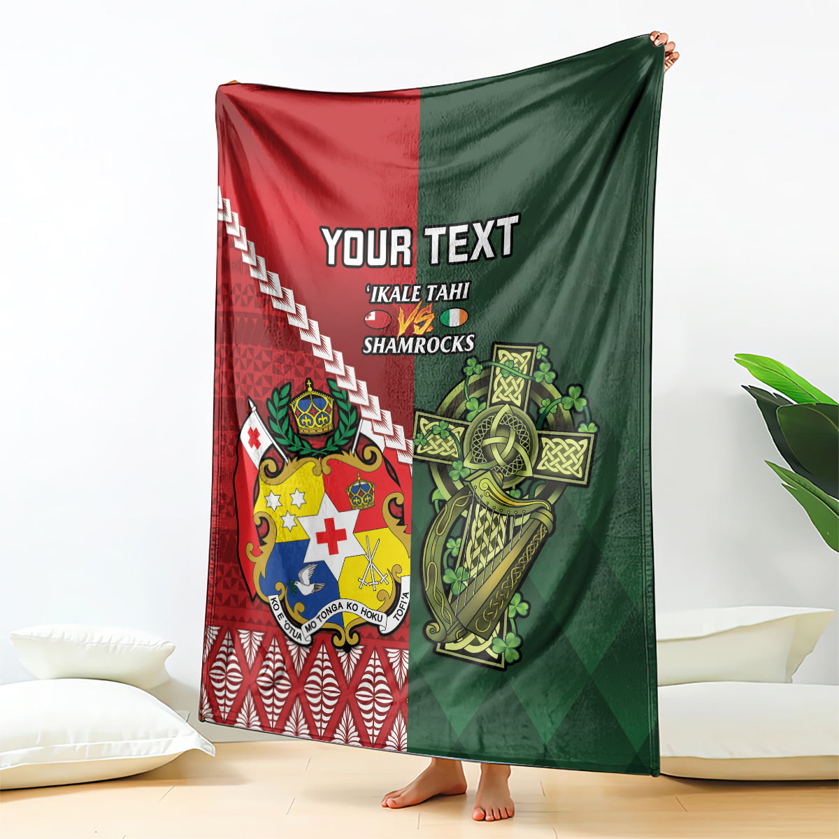 Custom Tonga And Ireland Rugby Blanket Ikale Tahi With Shamrocks LT14 - Polynesian Pride