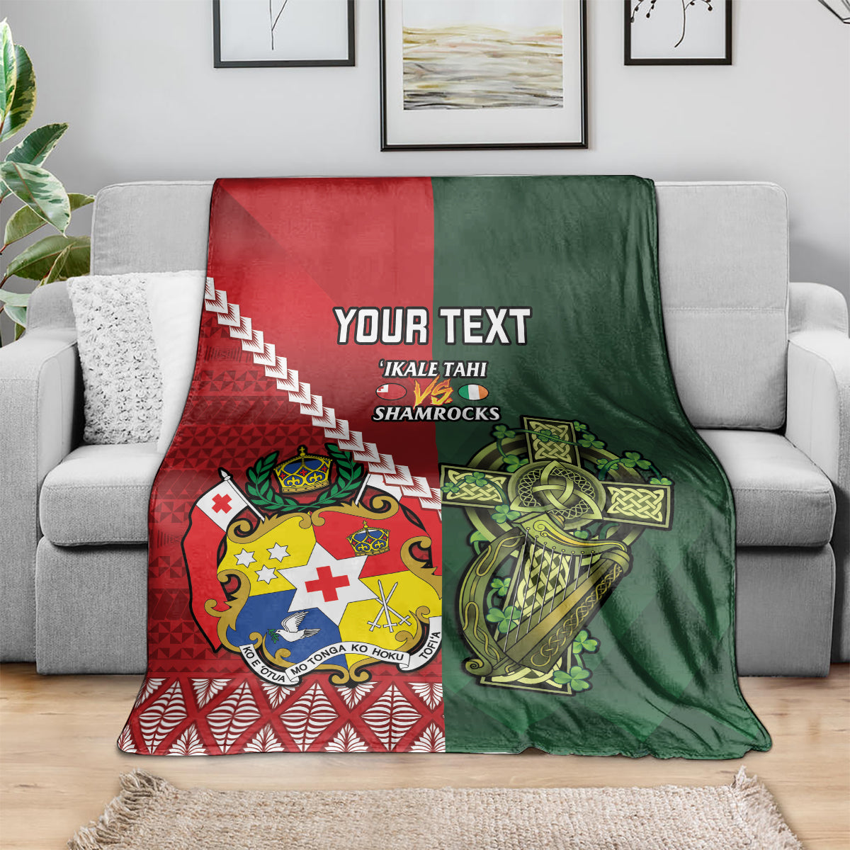 Custom Tonga And Ireland Rugby Blanket Ikale Tahi With Shamrocks LT14 - Polynesian Pride