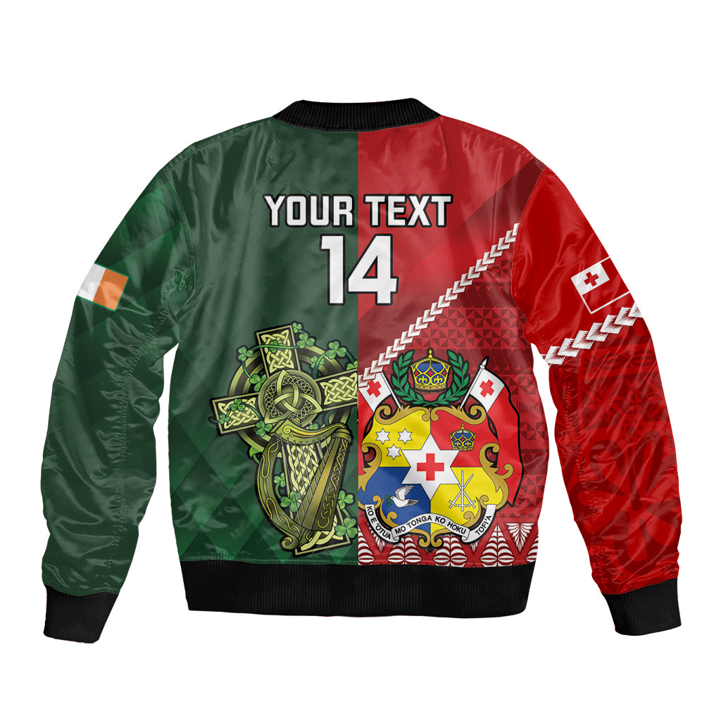 Custom Tonga And Ireland Rugby Bomber Jacket Ikale Tahi With Shamrocks LT14 - Polynesian Pride