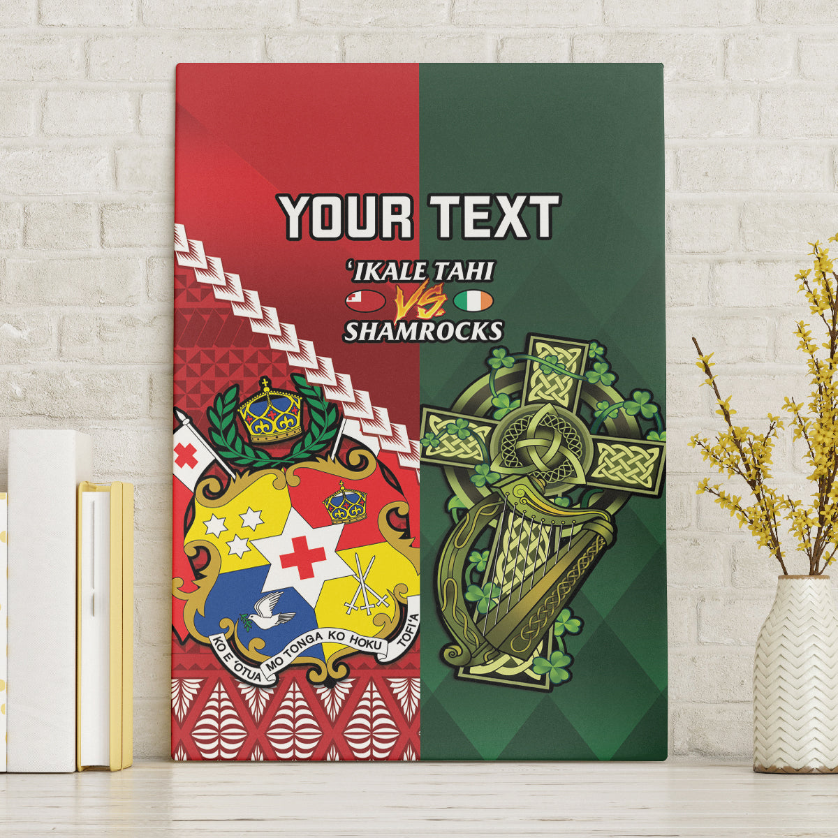 Custom Tonga And Ireland Rugby Canvas Wall Art Ikale Tahi With Shamrocks LT14 Without Frame Red - Polynesian Pride