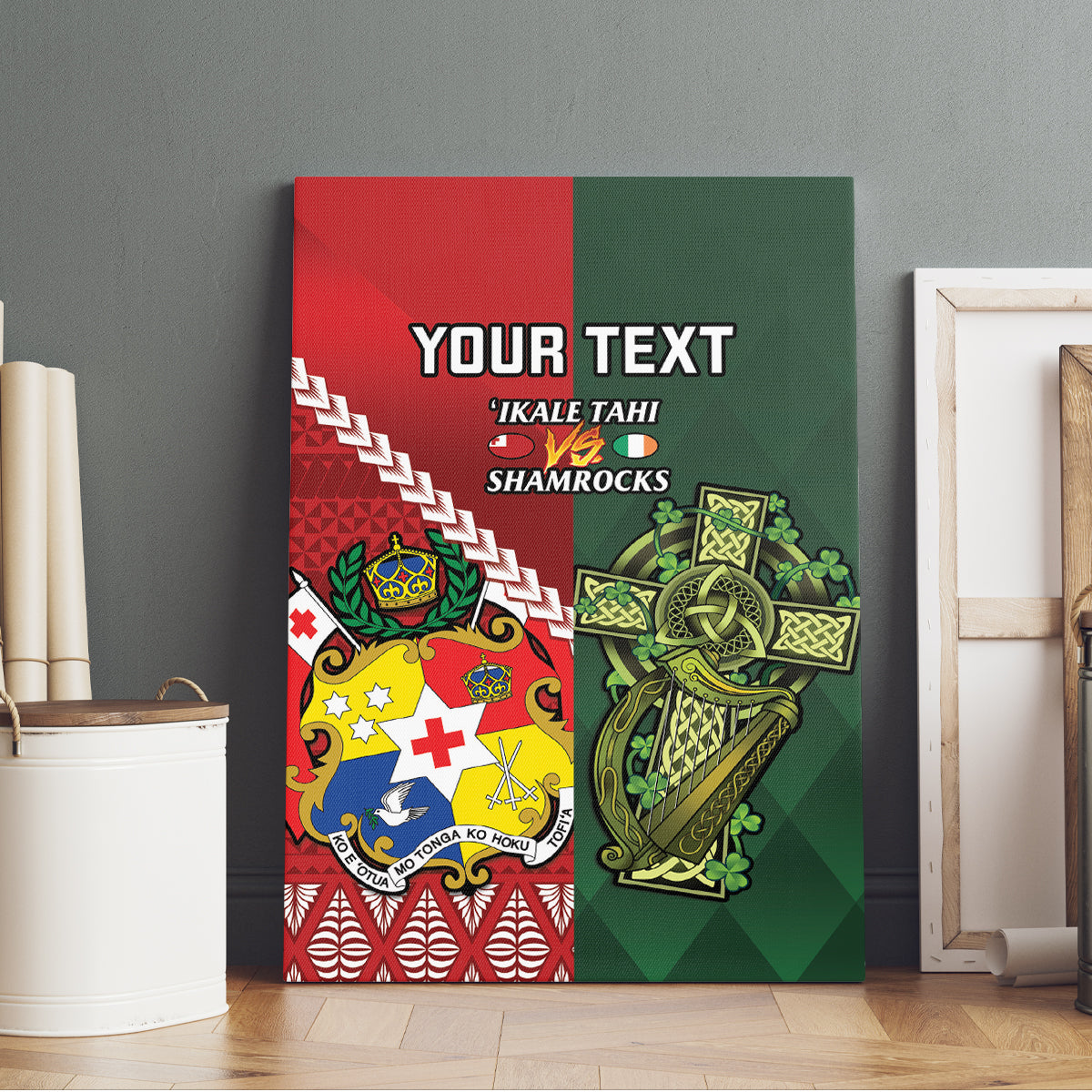 Custom Tonga And Ireland Rugby Canvas Wall Art Ikale Tahi With Shamrocks LT14 - Polynesian Pride