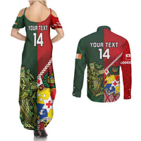 Custom Tonga And Ireland Rugby Couples Matching Summer Maxi Dress and Long Sleeve Button Shirt Ikale Tahi With Shamrocks LT14 - Polynesian Pride