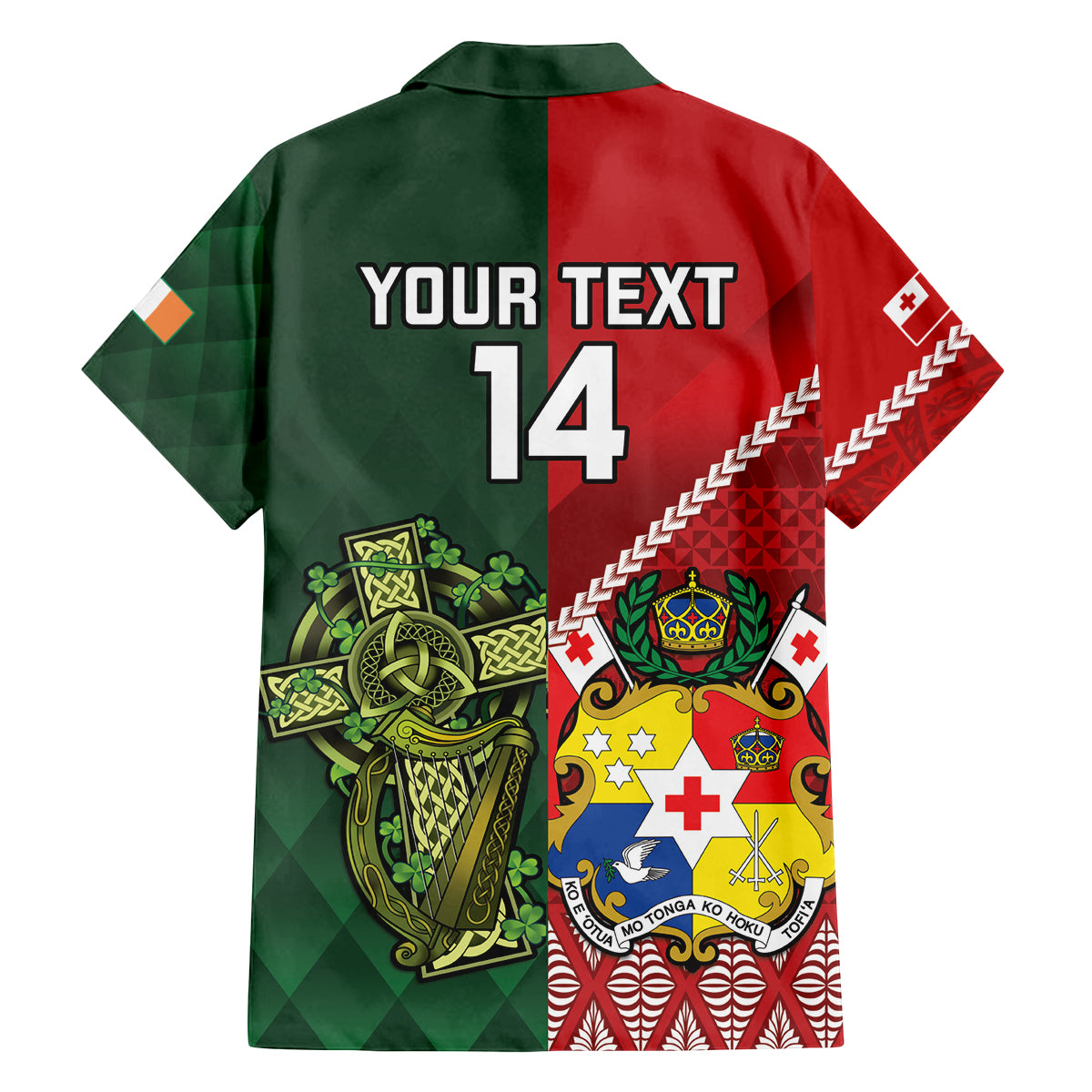 Custom Tonga And Ireland Rugby Family Matching Puletasi and Hawaiian Shirt Ikale Tahi With Shamrocks LT14 - Polynesian Pride