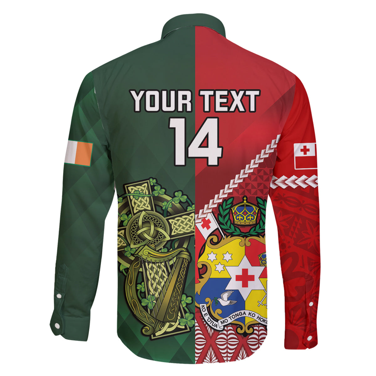 Custom Tonga And Ireland Rugby Family Matching Puletasi and Hawaiian Shirt Ikale Tahi With Shamrocks LT14 - Polynesian Pride