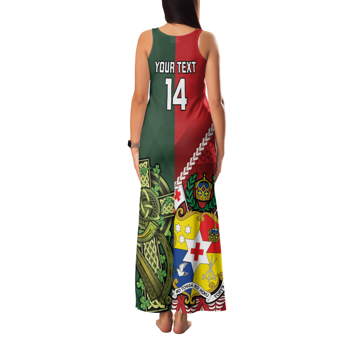 Custom Samoa And Ireland Rugby Family Matching Tank Maxi Dress and Hawaiian Shirt Ikale Tahi With Shamrocks
