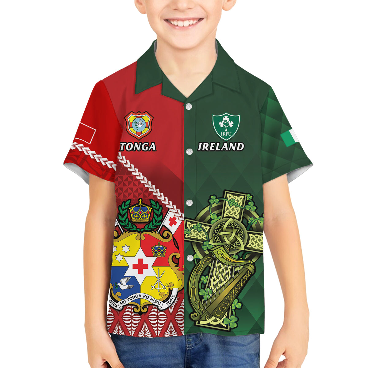 Custom Samoa And Ireland Rugby Family Matching Tank Maxi Dress and Hawaiian Shirt Ikale Tahi With Shamrocks