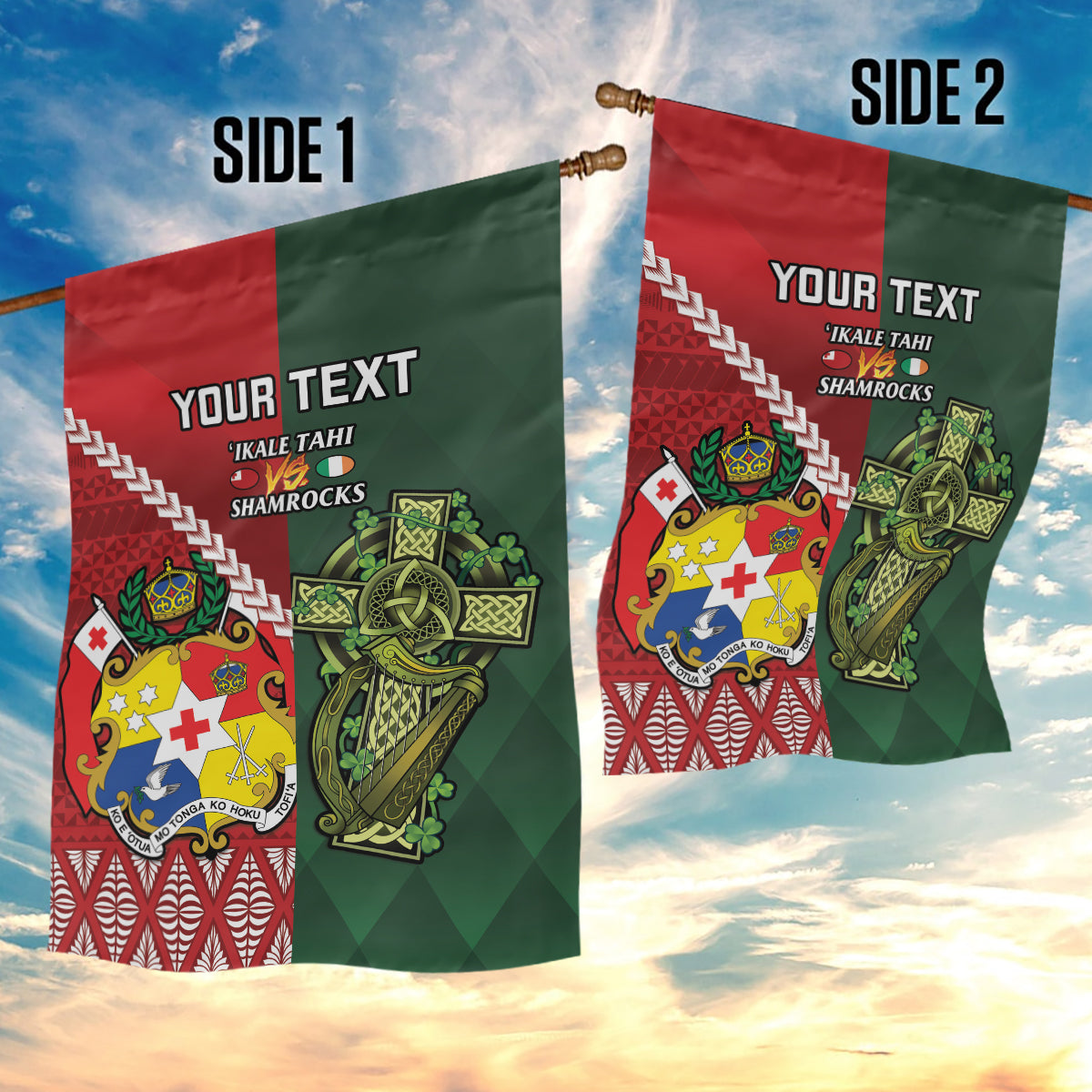 Custom Tonga And Ireland Rugby Garden Flag Ikale Tahi With Shamrocks LT14 - Polynesian Pride