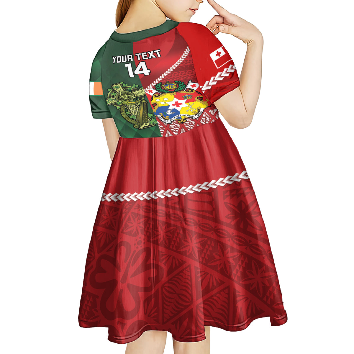Custom Tonga And Ireland Rugby Kid Short Sleeve Dress Ikale Tahi With Shamrocks LT14 - Polynesian Pride