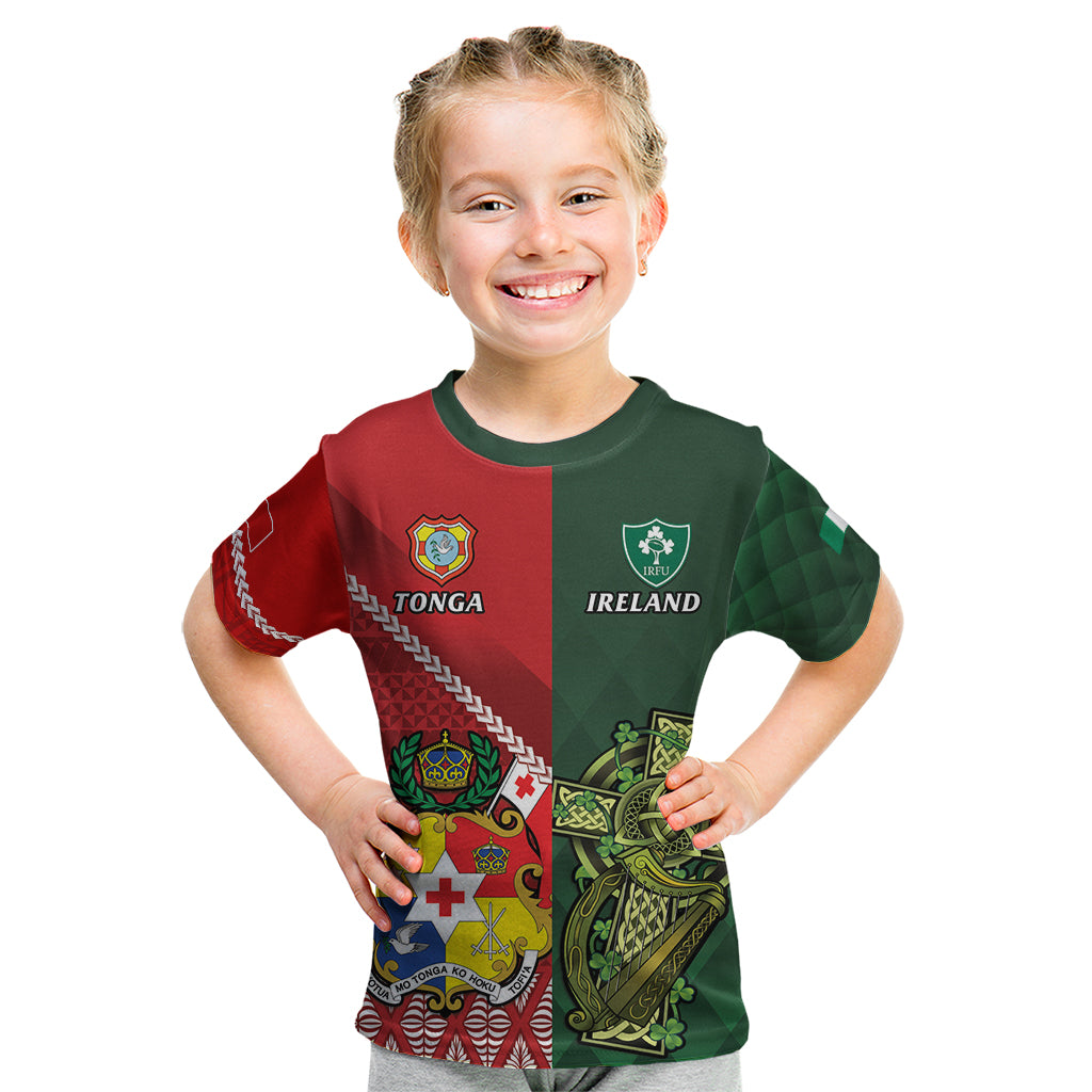 Custom Samoa And Ireland Rugby Kid T Shirt Ikale Tahi With Shamrocks