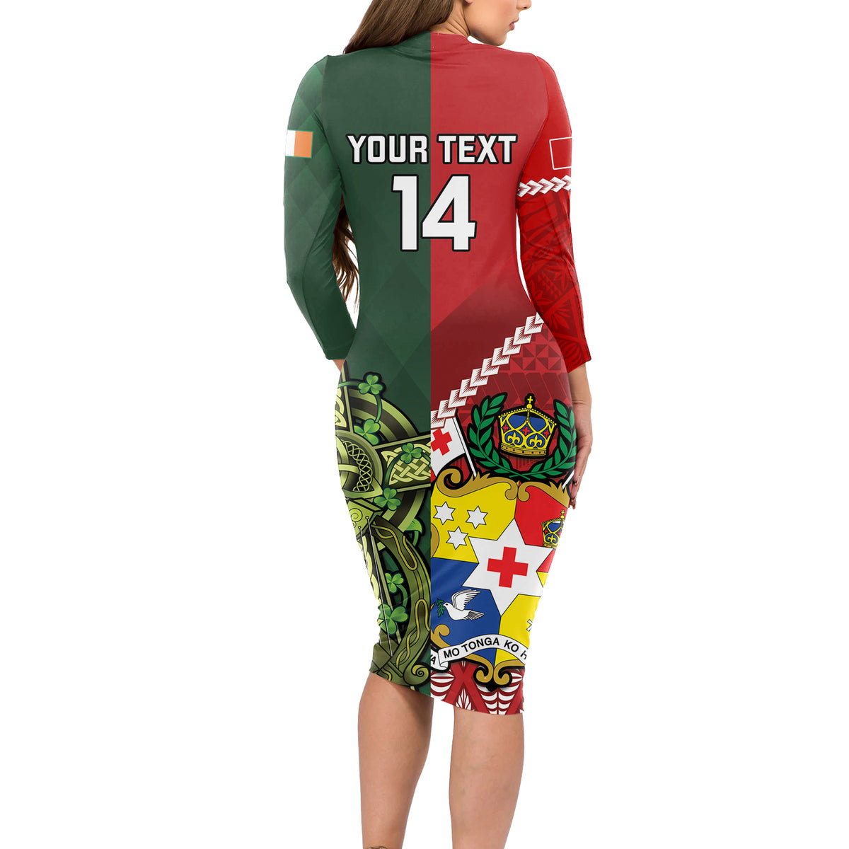 Custom Samoa And Ireland Rugby Long Sleeve Bodycon Dress Ikale Tahi With Shamrocks