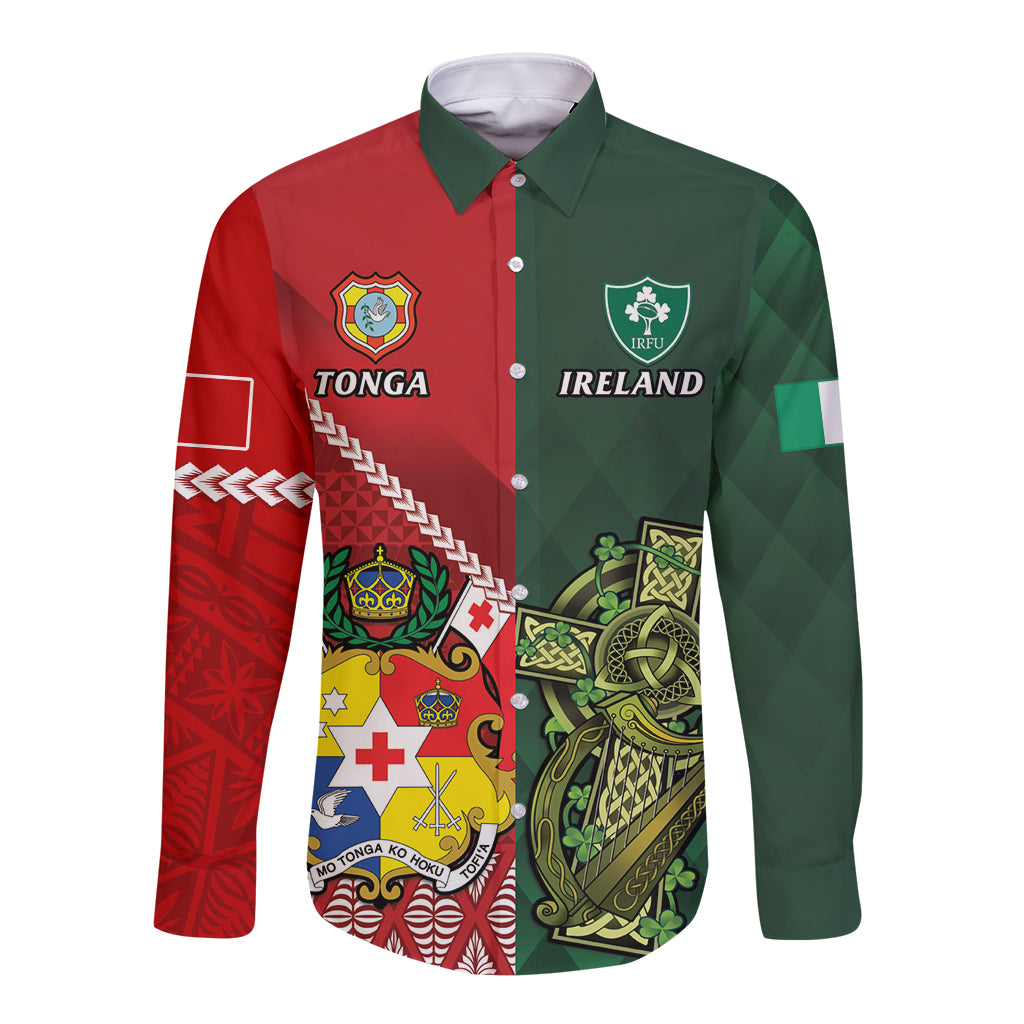 Custom Samoa And Ireland Rugby Long Sleeve Button Shirt Ikale Tahi With Shamrocks