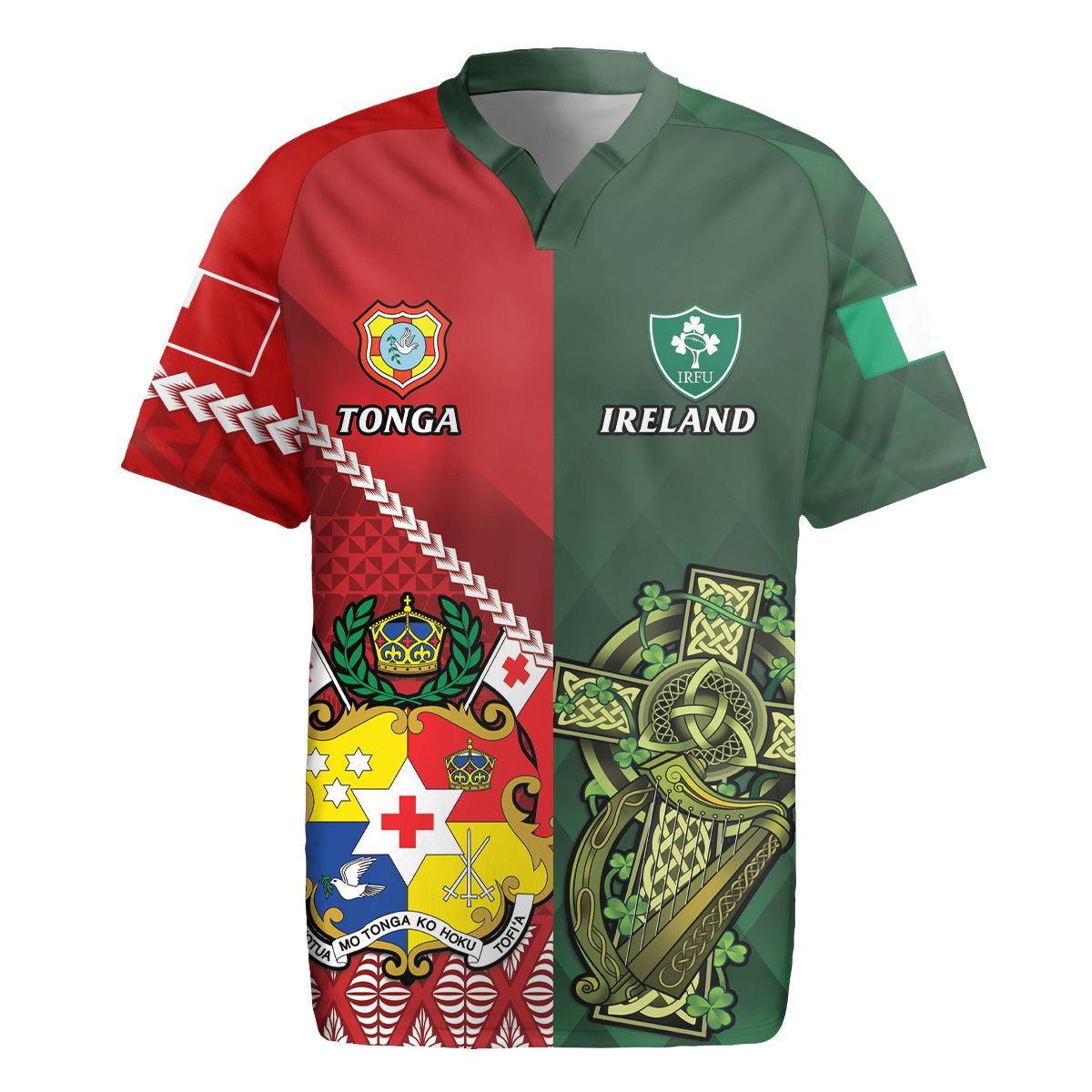Custom Tonga And Ireland Rugby Rugby Jersey Ikale Tahi With Shamrocks LT14 Red - Polynesian Pride