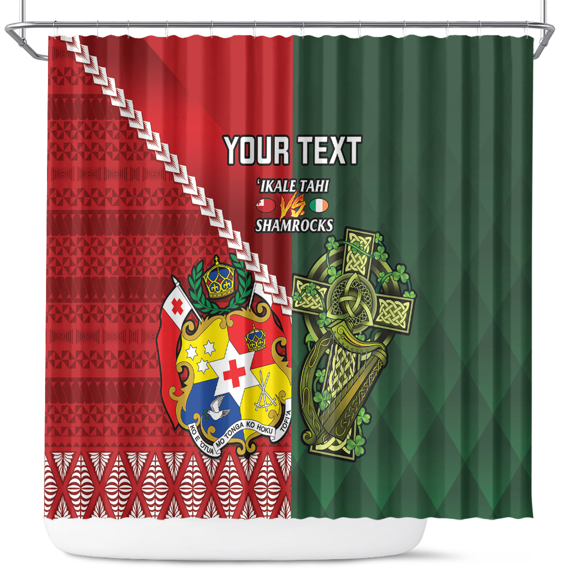 Custom Samoa And Ireland Rugby Shower Curtain Ikale Tahi With Shamrocks