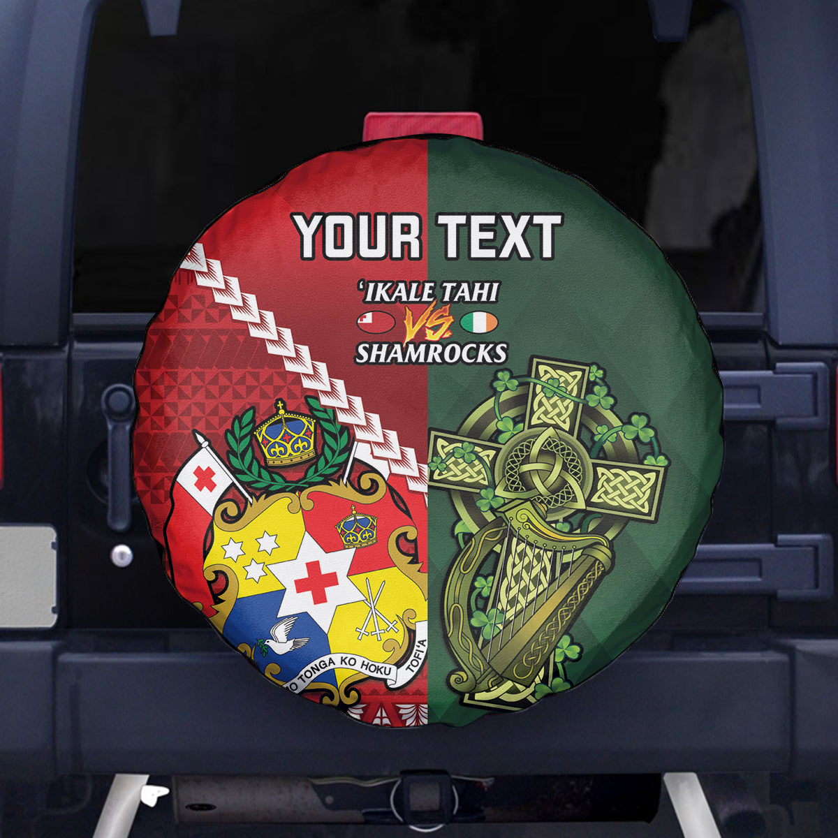 Custom Tonga And Ireland Rugby Spare Tire Cover Ikale Tahi With Shamrocks LT14 - Polynesian Pride