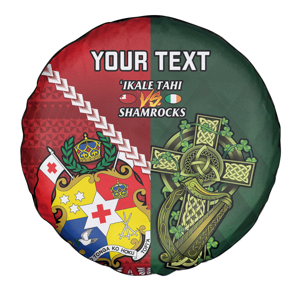 Custom Tonga And Ireland Rugby Spare Tire Cover Ikale Tahi With Shamrocks LT14 - Polynesian Pride